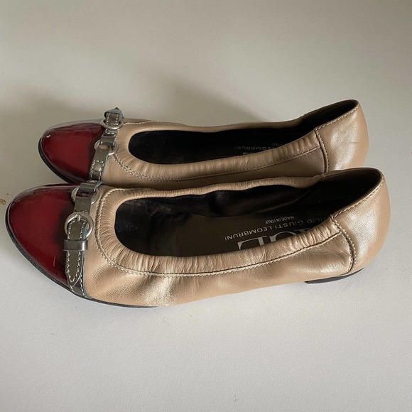 AGL Attilio Giusti Leombruni Ballet Flat Red Cap Toe Beige Leather Class… - Picture 5 of 10